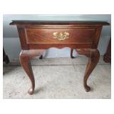 Glass-Top Wooden Table with Brass Pull