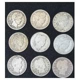 Nine Barber Quarters