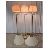 Three Brass Floor Lamps with Shades