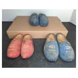 Three Pairs of Painted Wooden Clogs