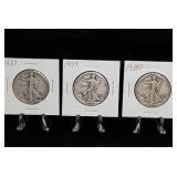 Three Walking Liberty Half Dollars
