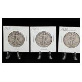 Three Walking Liberty Half Dollars
