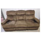 Electric Double Recliner Couch in Brown Fabric