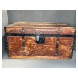 Wooden Steamer-Style Trunk with Metal Bands