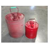Two Red Metal Gasoline Fuel Cans