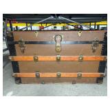 Brown Wood and Metal Bound Storage Trunk