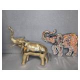 Brass and Mosaic Elephant Figurines Set