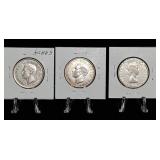 Canadian Silver Half Dollars from 1947, 1949, 1955