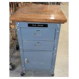 Metal Storage Cabinet with Wood Top and Wheels