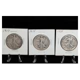 Three Walking Liberty Half Dollars