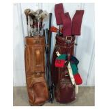 Two Sets of Golf Clubs with Leather Bags
