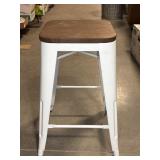 Metal Stool with Wooden Seat and White Frame