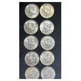 Ten 1967 Kennedy 40% Silver Half Dollars