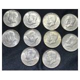 Ten 1967 Kennedy 40% Silver Half Dollars