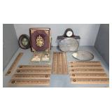 Collectibles: Clock, Rulers, Prints, Album