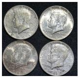 Four 1964 JFK 90% Silver Half Dollars