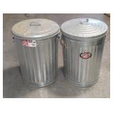 Two Galvanized Steel Trash Cans