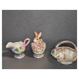 Fitz and Floyd Ceramic Bunny Decor Set
