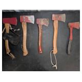 Five Assorted Hatchets with Wooden Handles