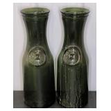 Green Glass Carafes, 18.5 Inches Tall