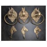 Horse-Themed Brass Wall Hooks and Knockers