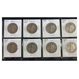 Eight Walking Liberty Half Dollars