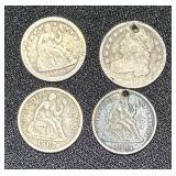1832, 1850, 1882, and 1887 US Silver Dimes Set