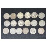 Eighteen US Silver Dimes Including Barber Type