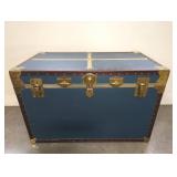 Blue Steamer Trunk With Brass Hardware