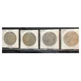 Four Morgan Silver Dollars from 1882-1899