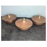 Three Copper Oil Lamps With Brass Tops
