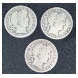 Three Silver Barber Half Dollars, Bid Per Coin