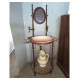 Wooden Washstand With Ceramic Basin and Pitcher