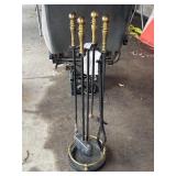 Cast Iron and Brass Fireplace Tool Set