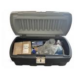 Automotive Parts and Fluids Lot in Plastic Chest