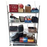 Metal Shelving Unit with Miscellaneous Items