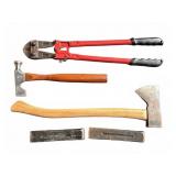 Hand Tool Lot: Bolt Cutter, Axe, Hatchet