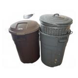 Plastic and Metal Trash Cans Pair