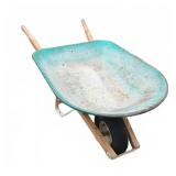 Green Plastic Wheelbarrow with Wooden Handles