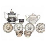 Brown Transferware Teapots and Dishes