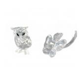 Swarovski Silver Crystal Owl and Flower