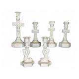Six White Glass Candle Holders
