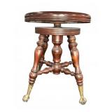 Wooden Piano Stool with Brass Claw Feet