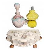 Porcelain Perfume Bottle, Lamp, and Inkwell Set