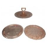 Three Pink Depression Glass Serving Plates