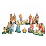 Painted Plaster Nativity Scene Figures Set