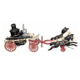 Antique Cast Iron Horse Drawn Fire Engine Toy