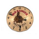 Old Ranger Beer and Ale Lighted Clock 15'