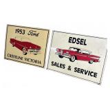 Ford Crestline and Edsel Tin Signs Set