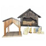 Nativity Set with Two Wooden Stables